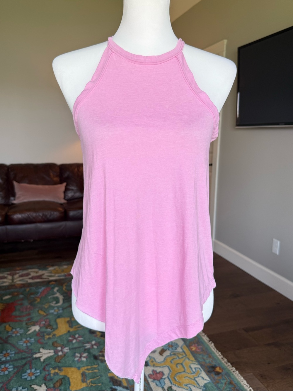 White Crow Pink Halter Handkerchief Hem Tank Top XS